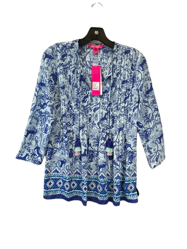 women's long sleeve tops with vintage stylesBlue Top Long Sleeve Lilly Pulitzer, Size Xxs