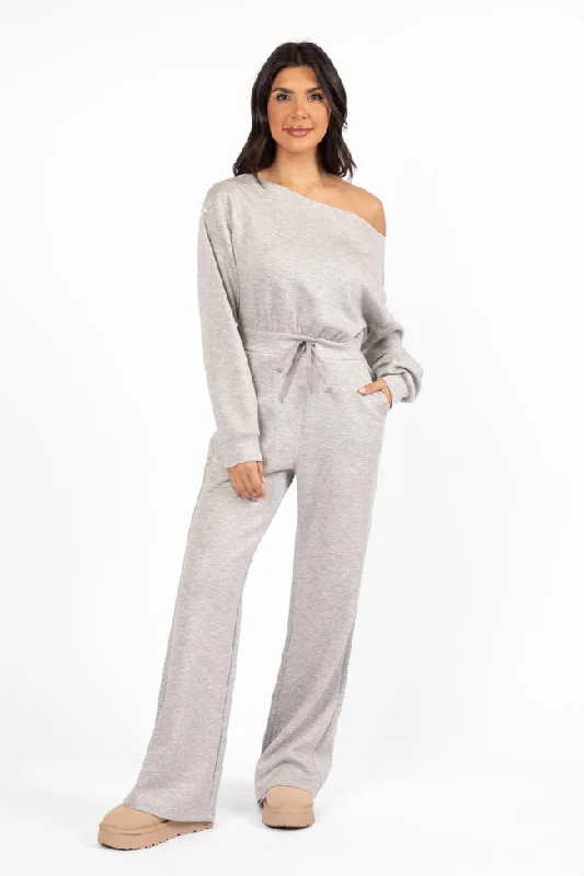 women's tops for maximalist fashion loversWear It Out Heather Grey Boat Neck Jumpsuit