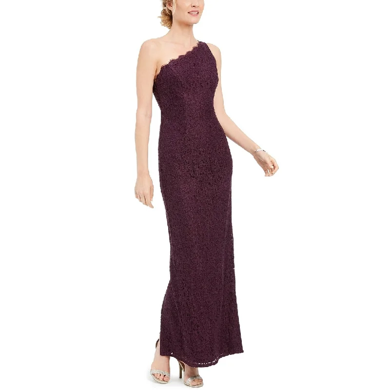 women's breathable dressesAdrianna Papell Women's One-Shoulder Lace Gown Dark Purple Size 2