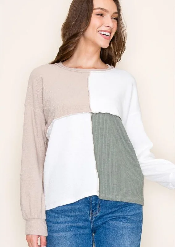 women's tops for those who want to stay on top of the latest fashion trends and wear pieces that are both stylish and on-trendSadie Olive & Taupe Seamed Top