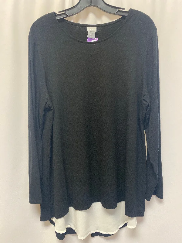 women's long sleeve tops with cold-shoulder designsBlack Top Long Sleeve Chicos, Size L