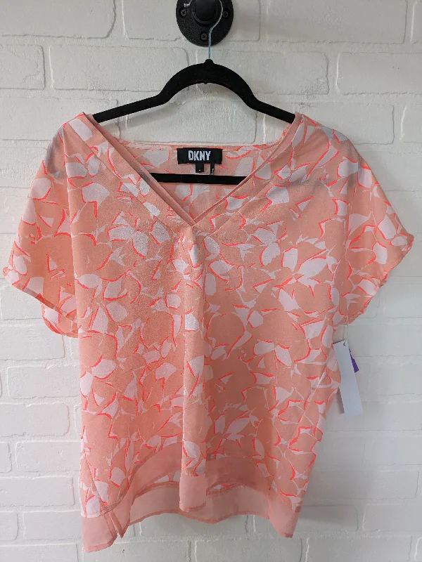 women's T-shirts with pastel colorsOrange Top Short Sleeve Dkny, Size M