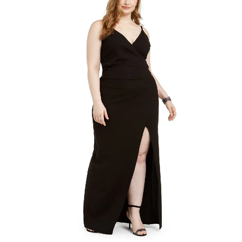 women's pear-shaped body dressesEmerald Sundae Women's Trendy Plus Size Juniors' Wrap Gown Black Size Extra Large