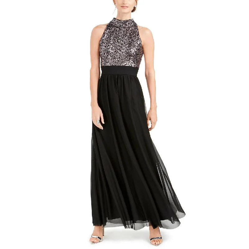 women's boho dressesJessica Howard Women's Petite Sequin-Top Gown Silver Size S