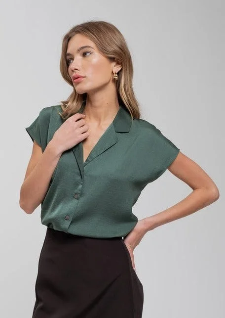 silk women's topsHunter Green Button Down