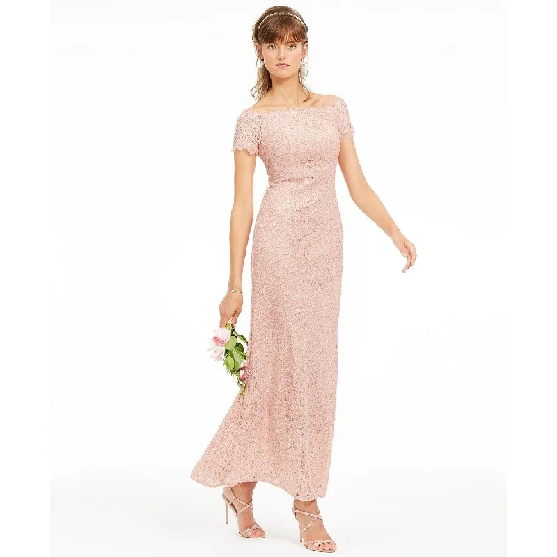 women's minimalist dressesAdrianna Papell Women's Off-The-Shoulder Lace Gown Pink Size 10