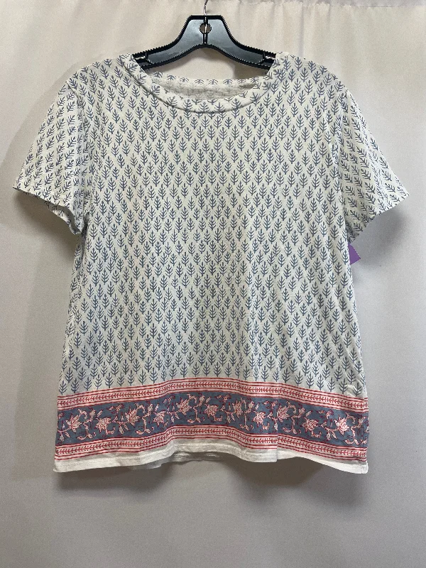 women's T-shirts with zippered closuresBlue & White Top Short Sleeve J. Crew, Size M