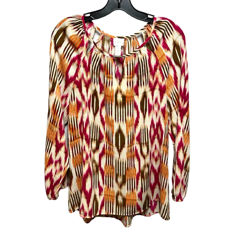 women's long sleeve tops with rufflesMulti-colored Top Long Sleeve Chicos, Size 8