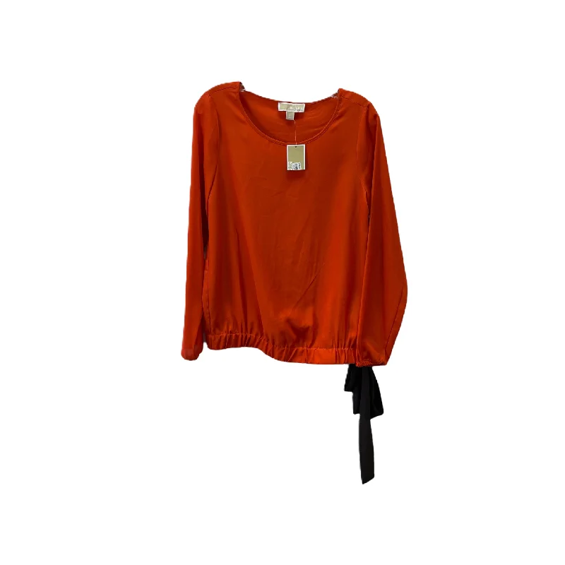 women's long sleeve tops with asymmetrical hemlinesOrange Top Long Sleeve By Michael By Michael Kors, Size: S