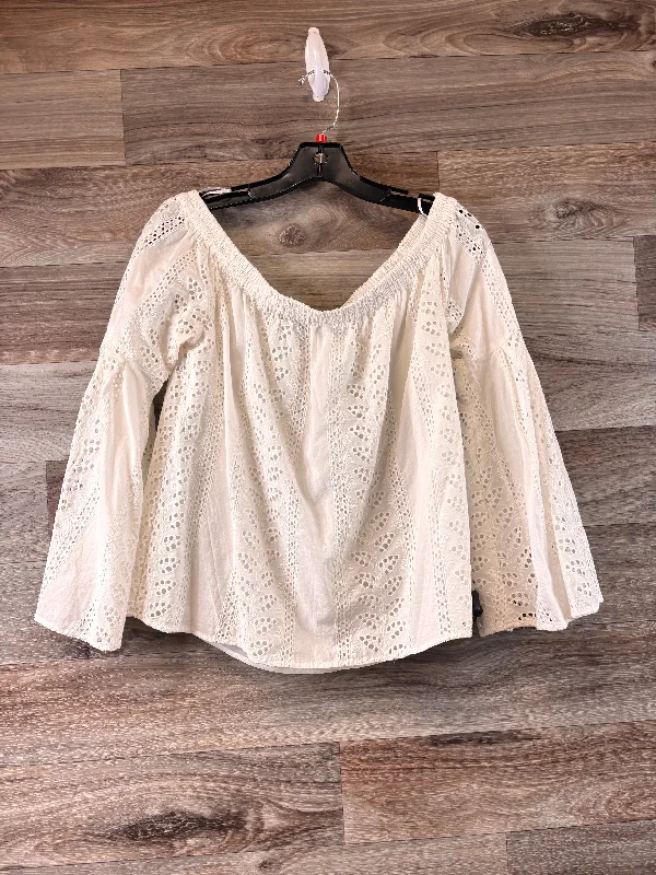 women's long sleeve tops with sequin embellishmentsWhite Top Long Sleeve Basic Express, Size M