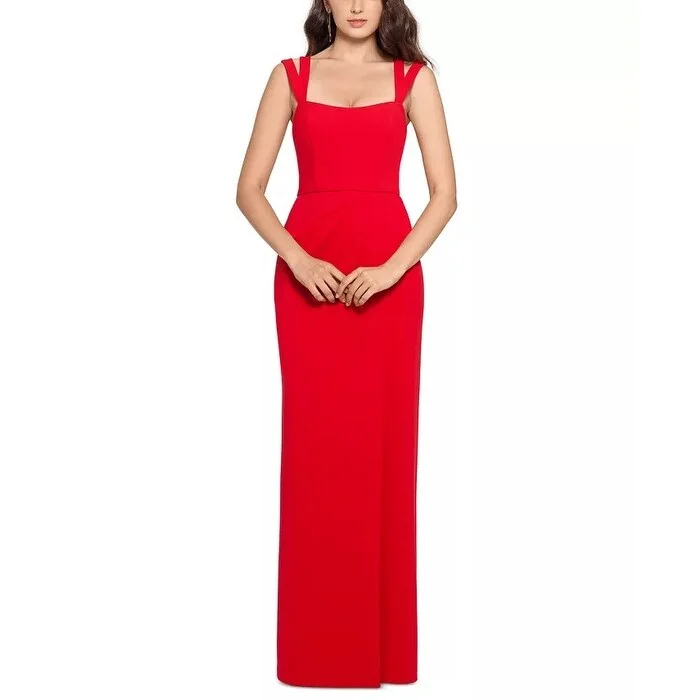 women's curve-hugging dressesXSCAPE Women's Double Strap Gown Red Size 8