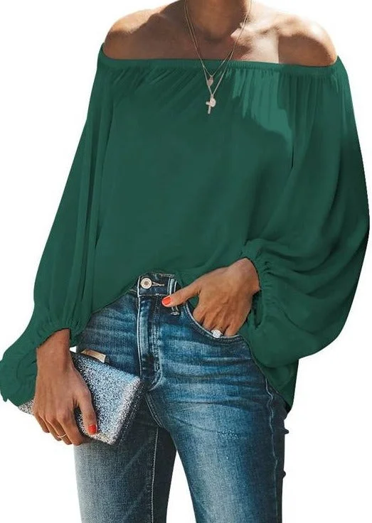 women's tops for those who want to invest in timeless piecesCurvy Dark Green Off The Shoulder Top - FINAL SALE