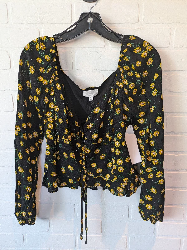 women's long sleeve tops with plus-size optionsBlack & Yellow Top Long Sleeve Lost & Wander, Size M