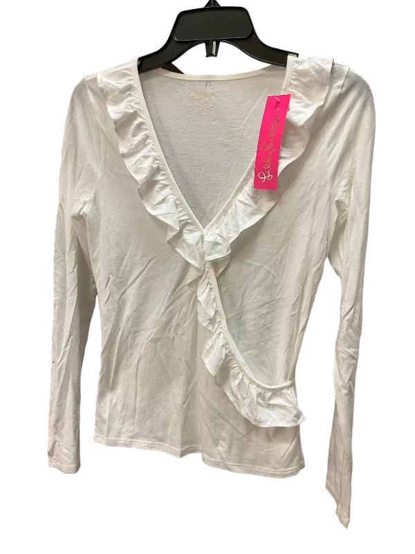 women's long sleeve tops for casual wearWhite Top Long Sleeve Designer Lilly Pulitzer, Size Xs