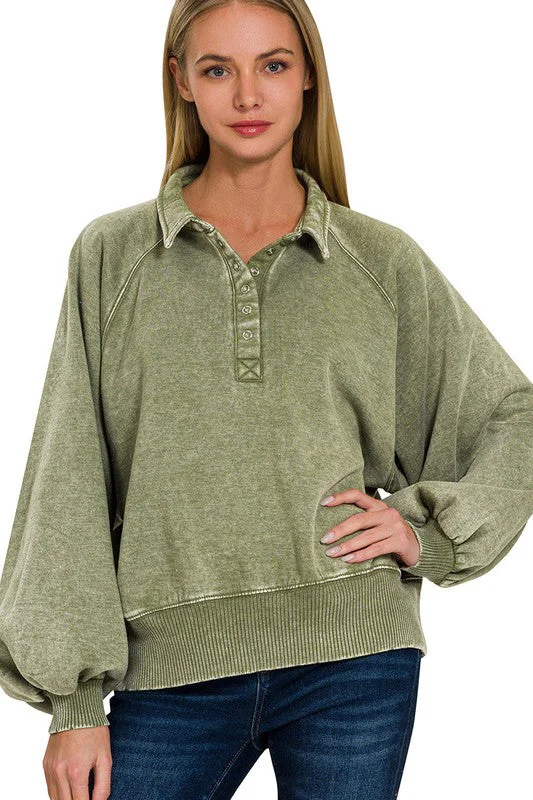 affordable women's topsVintage Wash Fleece Collared Pullover - 3 Colors! - FINAL SALE