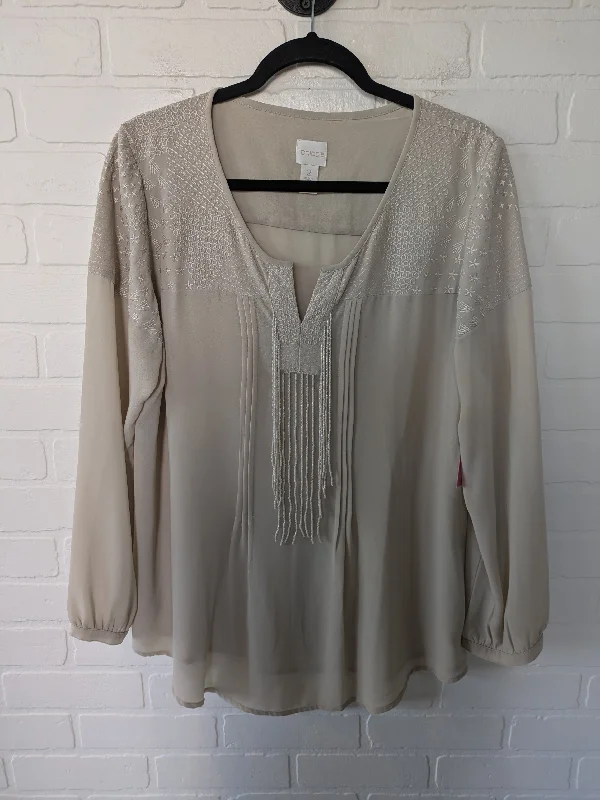 women's long sleeve tops with V-necksBeige Top Long Sleeve Chicos, Size L