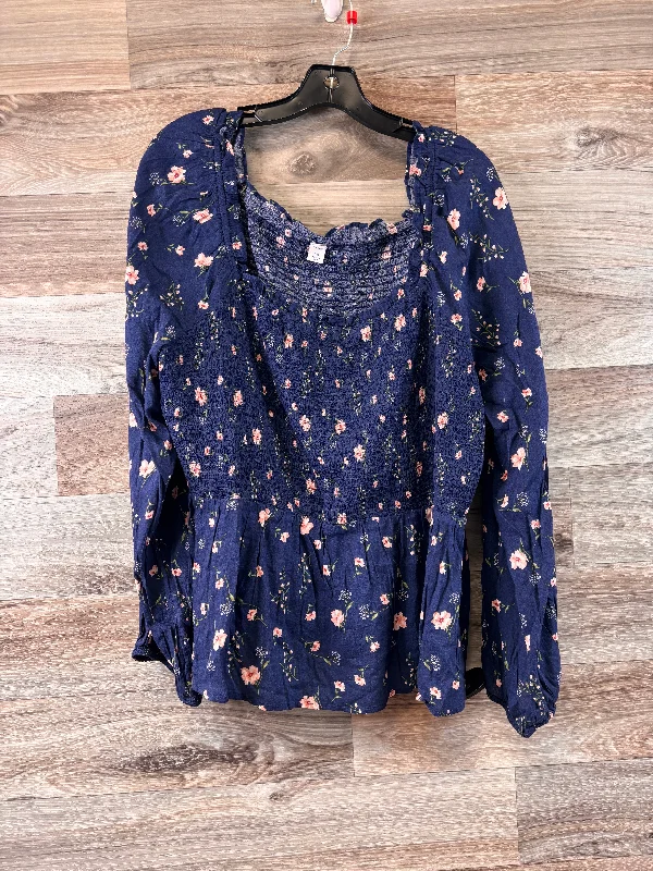 women's long sleeve tops with pocketsFloral Print Top Long Sleeve Old Navy, Size Xxl