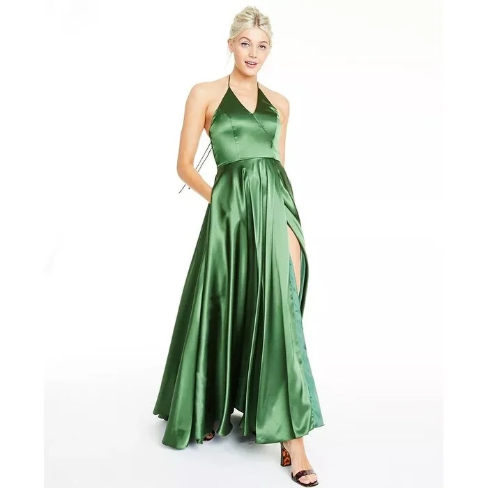 women's apple-shaped body dressesBlondies Nites Women's Side Slit Halter Gown Green Size 11