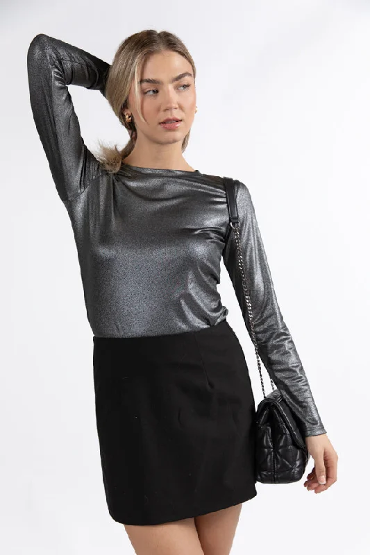 women's tops for those who prefer classic over trendy stylesSmitten For You Black Shimmer Fitted Top FINAL SALE