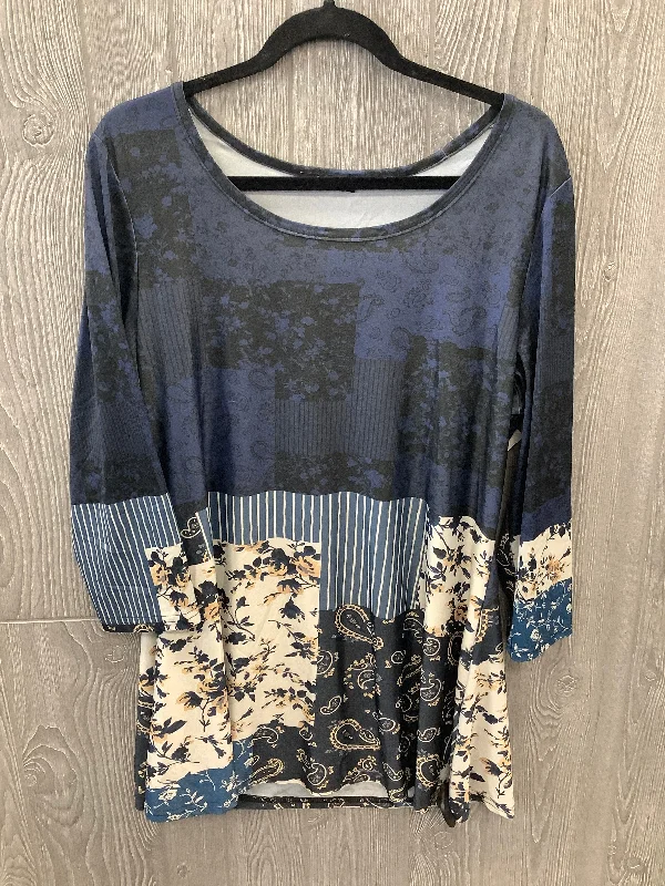 women's long sleeve tops with floral printsBlue Top Long Sleeve Lily, Size Xl