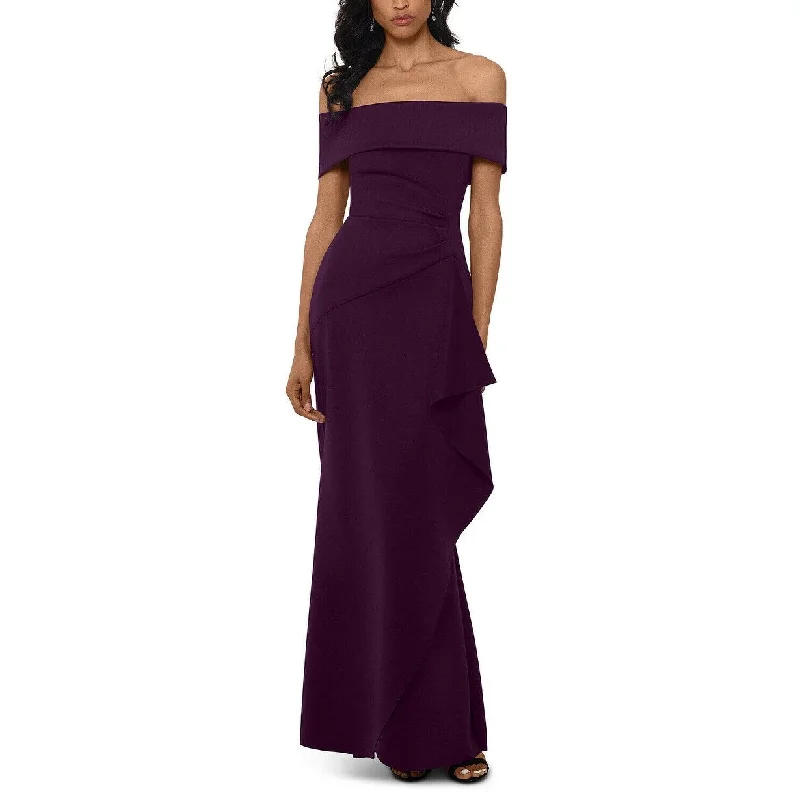 women's handmade dressesXscape Women's Ruffled Off-The-Shoulder Gown Dark Purple Size 6