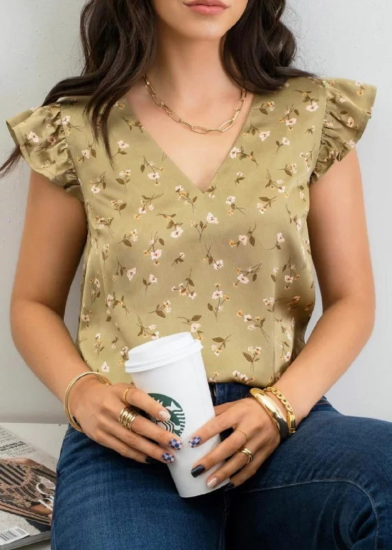 women's tops for those who believe in expressing their individuality through fashionOlive Ruffle Floral Top