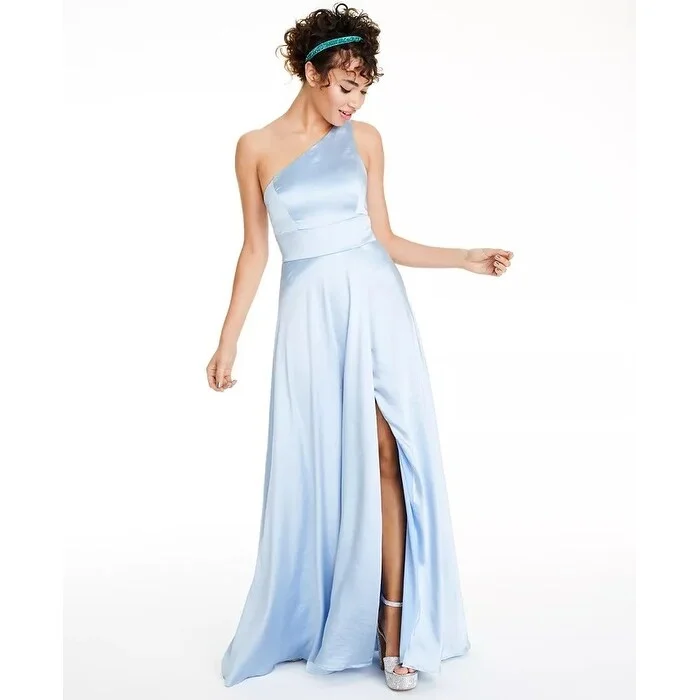 women's stylish dressesSpeechless Junior's One Shoulder Satin Gown Blue Size 3