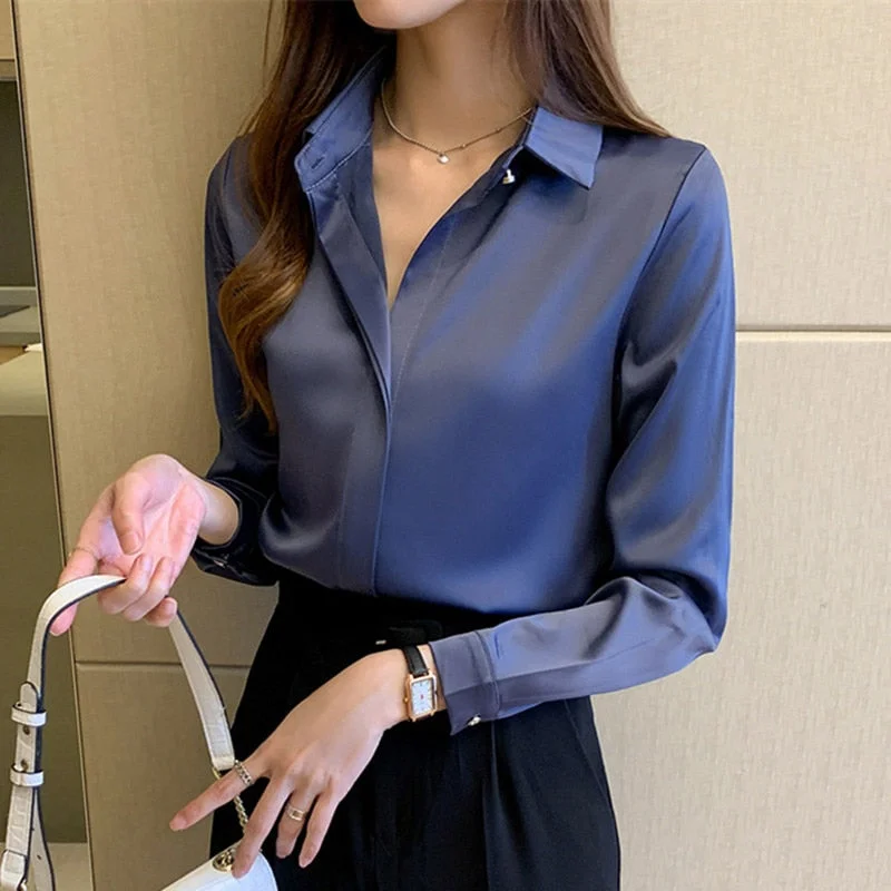 women's tops for those who love to shop for unique findsWomen's Blouse Fashion Designer Office Satin Long-Sleeve Tops