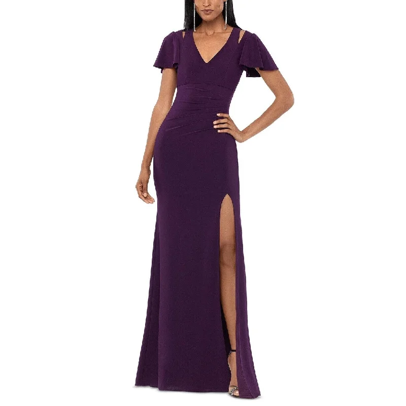 women's luxury dressesXSCAPE Women's Split Shoulder A Line Gown Purple Size 8