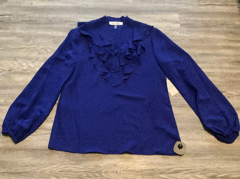 women's long sleeve tops with appliqué designsBlue Top Long Sleeve Kasper, Size Xs