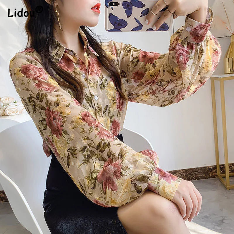 women's tops in solid colorsWomen's Puff Sleeve Chiffon Blouse Fashion Designer Long-Sleeve Tops