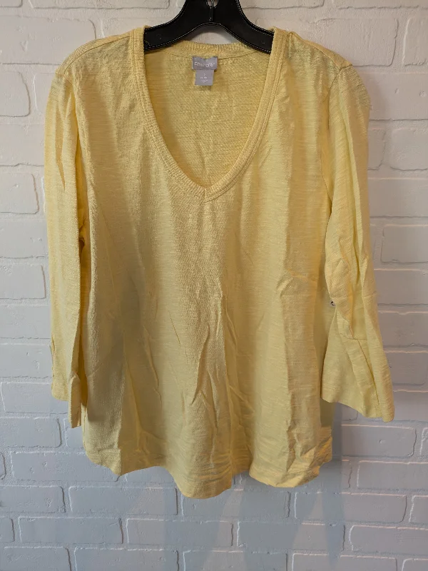 women's long sleeve tops with thermal insulationYellow Top Long Sleeve Chicos, Size L