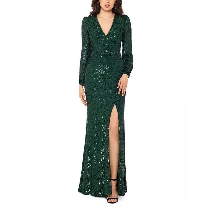 women's work dressesXscape Women's Sequined Gown Green Size 12