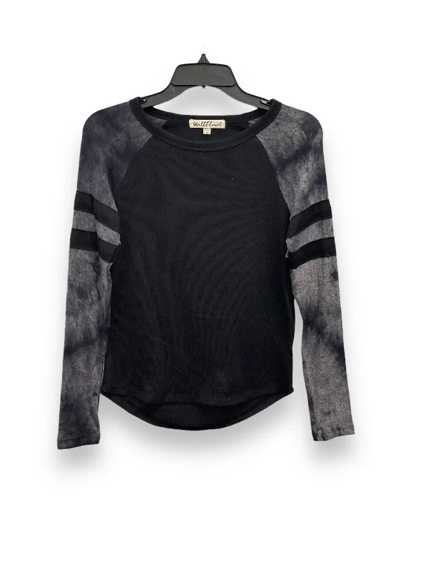 women's long sleeve tops with body-hugging silhouettesBlack Top Long Sleeve Wallflower, Size S