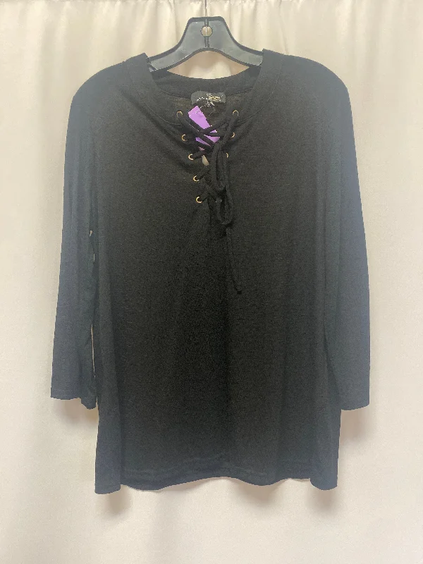 women's long sleeve tops with sheer sleevesBlack Top Long Sleeve Suzanne Betro, Size L