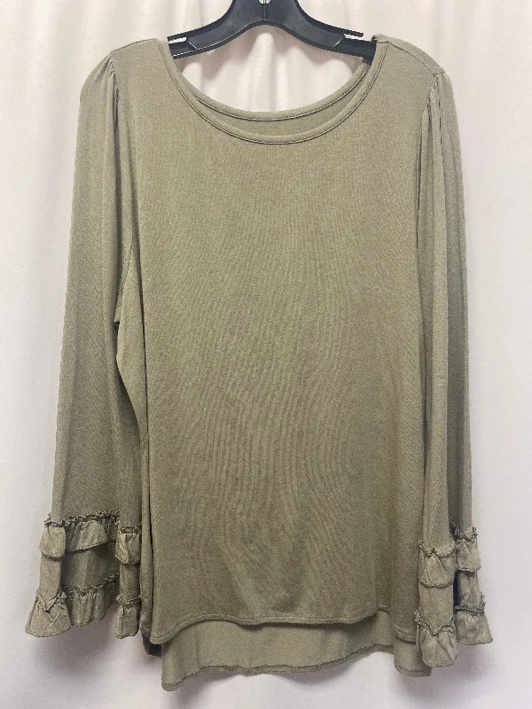 women's long sleeve tops with stretchable fabricGreen Top Long Sleeve Belle By Kim Gravel, Size L