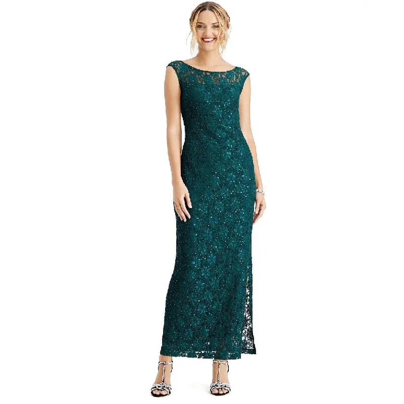 women's business casual dressesConnected Women's Sequined Lace Slit Gown Green Size 14