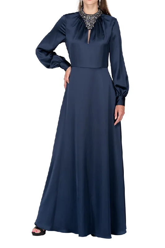 women's cold-shoulder dressesAIDAN MATTOX-TWILIGHT BEADED MOCKNECK SATIN GOWN