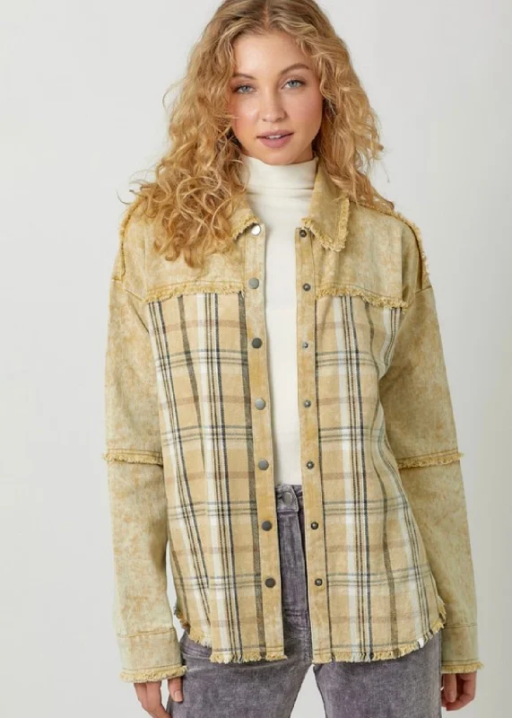 elegant women's topsMustard Washed Plaid Jacket