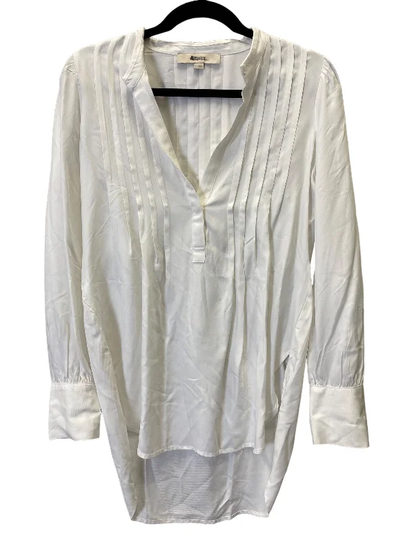 women's long sleeve tops with sheer sleevesWhite Top Long Sleeve Loft, Size S