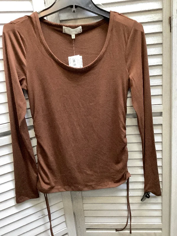 women's long sleeve tops with quilted designsBrown Top Long Sleeve Basic No Comment, Size M