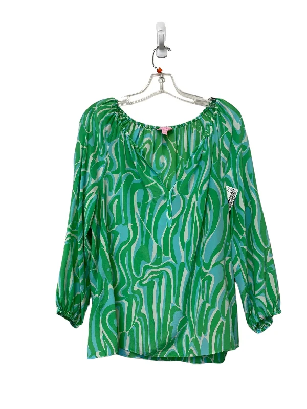 women's long sleeve tops with lace detailsGreen Top Long Sleeve Lilly Pulitzer, Size M