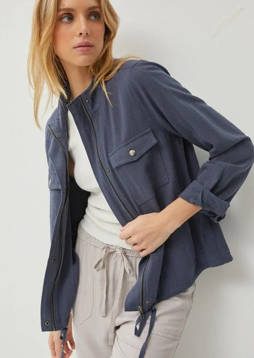 women's tops for fashion-forward individualsNavy Linen Jacket