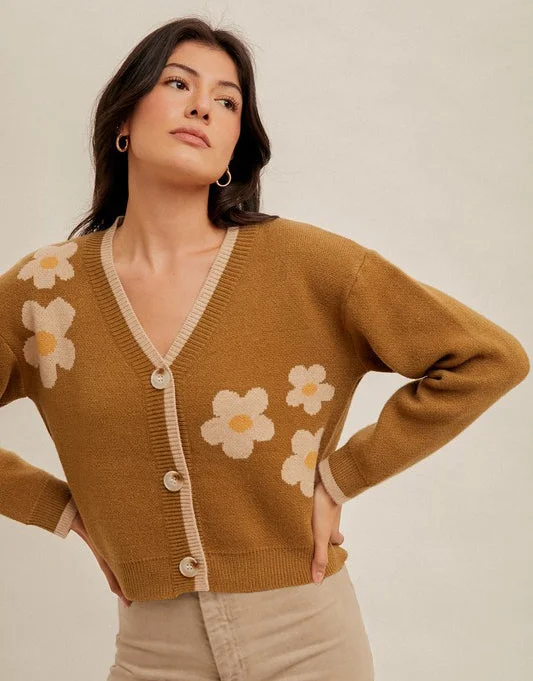 women's tops for cozy nights inCropped Moss Floral Cardigan - FINAL SALE