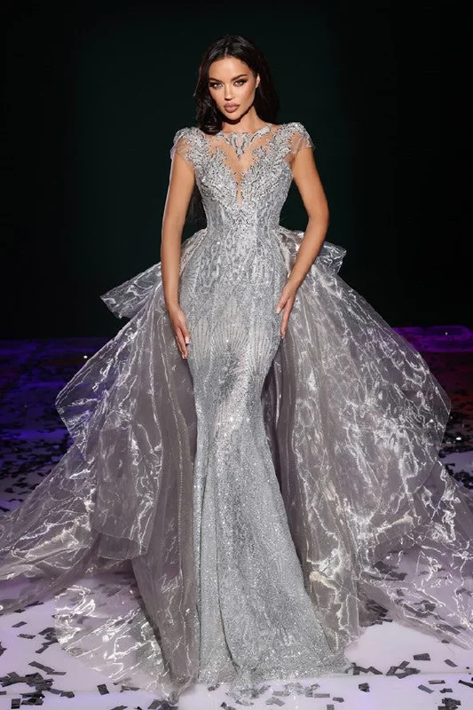 women's handmade dressesPortia and Scarlett PS23942 Silver Couture Gown