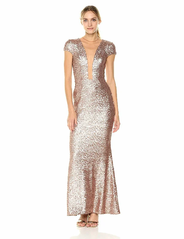 women's lace-up dressesDRESS THE POPULATION-MICHELLE SEQUIN GOLD GOWN