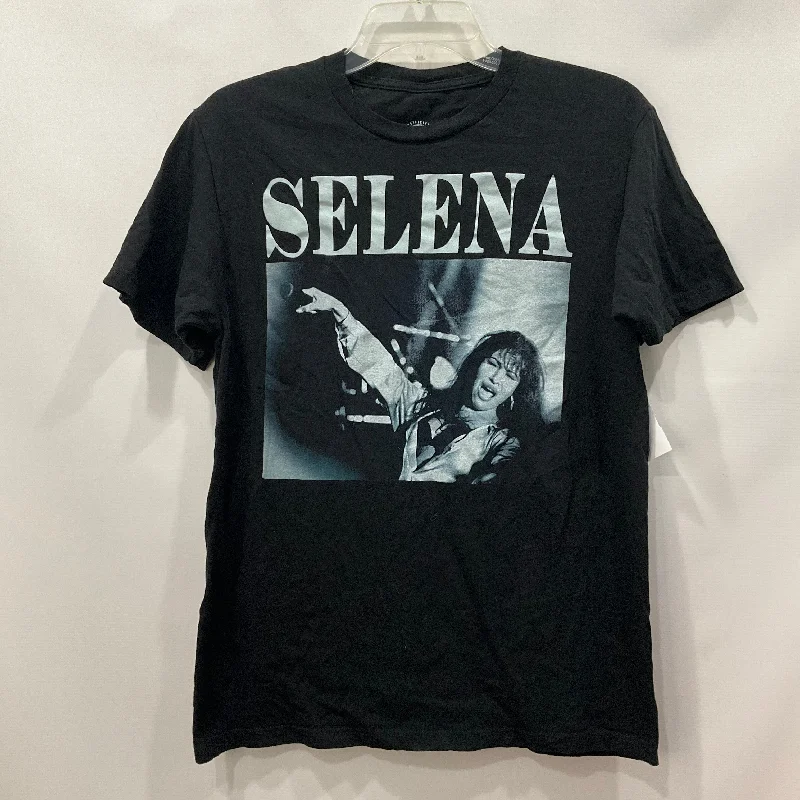 women's T-shirts with fitted designsBlack Top Short Sleeve Basic SELENA Size M