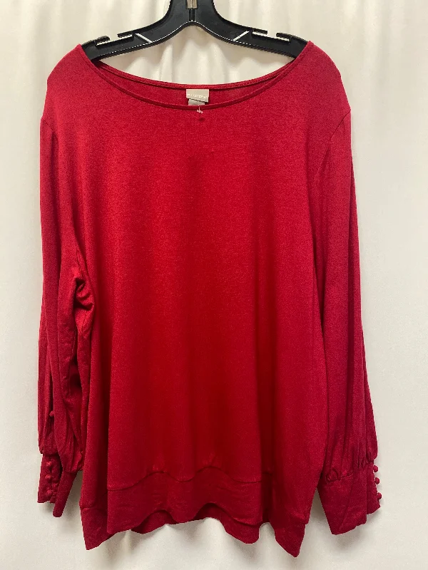 women's long sleeve tops with sheer sleevesRed Top Long Sleeve Chicos, Size Xxl