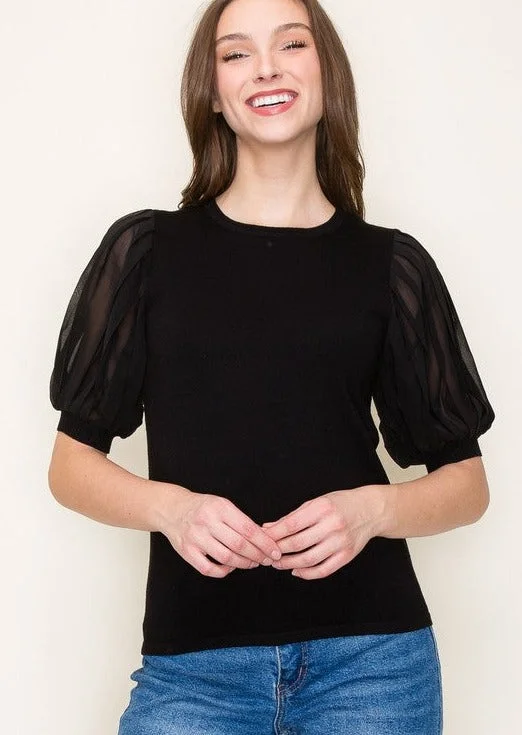 women's tops for layeringBlack Puff Sleeve Top