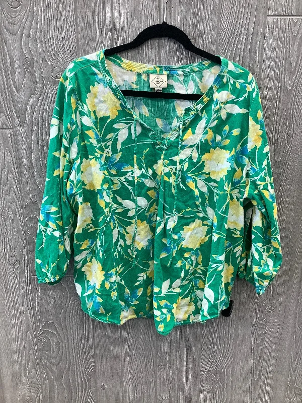 women's long sleeve tops with unique designsGreen Top Long Sleeve St Johns Bay, Size Xl